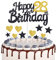 Gold Black 28th Birthday Cake Topper, Girls 28th Birthday Decorations, Gold Heart Stars Cake Toppers, Personalised Happy Birthday Cake Cupcake Toppers for Women Men Girls Boys Birthday Party