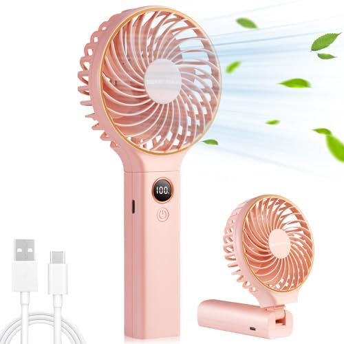 NIUAWASA Handventilator, Tragbarer 5000mAh-Lüfter Mini-Ventilator Kleiner Ventilator mit Notstromversorgung Tischventilator Handventilator Wiederaufladbarer Elektrischer Ventilator (Rosa)