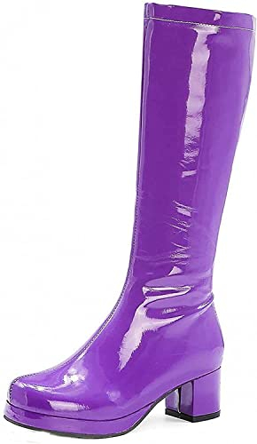 Gizelle Go-Go-Stiefel für Damen, 1960er- und 1970er-Jahre-Stil, Retro-Stil, Größen 36-47, Lila/Lack, 45 EU