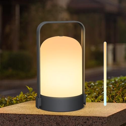 RWWR LED Akku Lampe Touch-Schalter 3 Farben Dimmbar USB Aufladbare Tischlampe Outdoor Tischlampe Kabellos für Camping Garten Balkon Terrasse