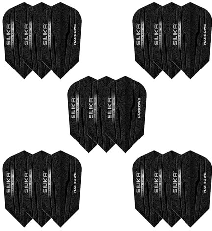 Harrows Silika Slim Dart Flights 5 x Sets Dart-Flights (insgesamt 15 Flights) I 100-Mikron-Dart-Flights Premium Extra Strong Hergestellt in Großbritannien Professionelles Dart-Zubehör I Black Edition