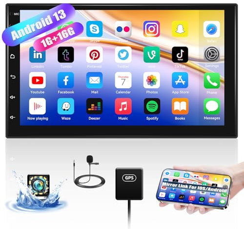 CAMECHO Android 13 Doppel-Din Autoradio mit Bluetooth, 7 Zoll 2 Din IPS Bildschirm Touch Display mit Mirror Link für IOS/Android, 15 UI Bluetooth GPS Navi WIFI EQ FM USB Lenkradsteuerung +Rückfahrkame