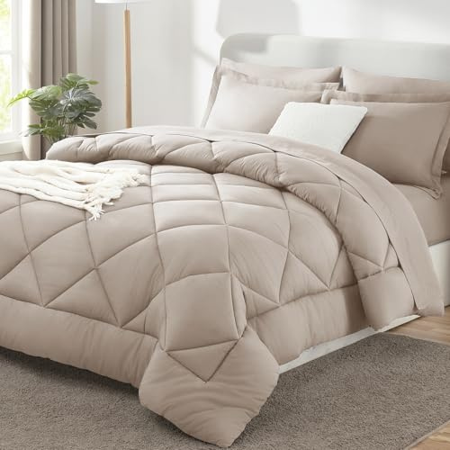 CozyLux Queen Comforter Set Linen - Bed in a Bag Queen Size 7 Pieces, Luxury Soft Bed Set for All Seasons, Bedding Set with Down Alternative Comforter, Sheets, Pillowcases & Shams