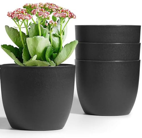 7 inch Large Plant Pots Set of 3 - Plastic Flower Planter with Drainage Hole Classic Indoor Outdoor Planters Plant Pots for Garden House Plants (Black)