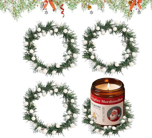 4 Stück Weihnachten Kerzenring Beeren Kerzenringe Kränze Mini Weihnachten Beeren Serviettenhalter Weihnachten Kerze Ringe Kränze für Hängende Ornament Säulenkerzen Xmas Party Tischzentrum