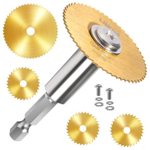 LitKiwi Tige hexagonale de 6,35 mm avec 4 lames de scie rotative (revêtement en titane), lames de scie HSS pour perceuses, outils rotatifs