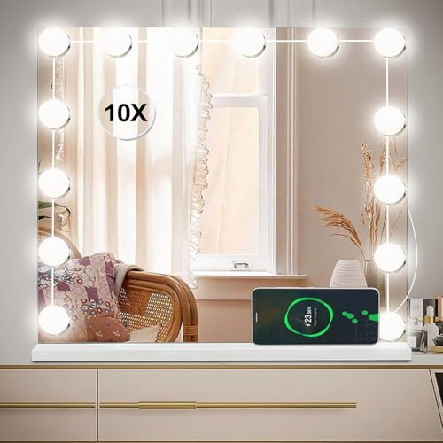 Saimeihome Schminkspiegel mit Beleuchtung - 14 dimmbaren LEDs & 3 Farbtemperaturen, 50×40 cm Hollywood Spiegel mit Touch Control und USB-C, Als Tischspiegel oder Wandspiegel