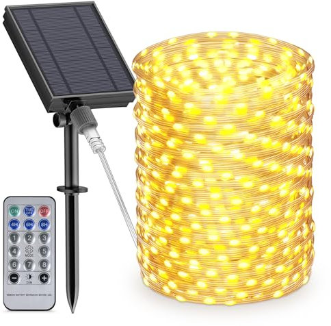 BESCOST Solar Lichterkette Außen 50M 500 LED, Wetterfeste Lichterkette für Weihnachtsbaum, Lichterkette Außen mit 8 Modi, Timmer, Dimmbar, Deko für Balkon, Party, Weihnachten, USB Aufladbar, Warmweiß