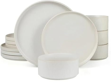 ZHCHAO 12 Piece Dish Set Famiware Star Dinnerware Sets Plates and Bowls Set for 4 Beautiful Dishes