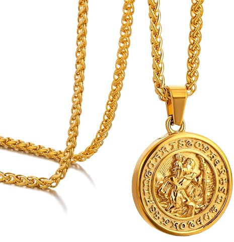 Murtoo St. Christophorus Medaille Anhänger, St. Benedikt Münze Halskette Gold Silber, Edelstahl Geschenke für Männer und Frauen
