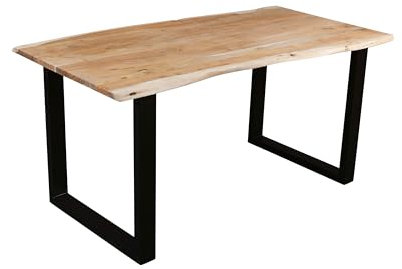 SAM Esszimmertisch 180x90 cm Quinn, echte Baumkante, eichefarben, massiver Esstisch aus Akazienholz, Metallbeine Schwarz, Baumkantentisch