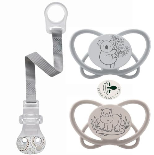 NIP Spar-Set Silikon Schnuller My Butterfly 2er Pack, Größe 1 (0-6 Monate) ab Geburt aus nachhaltigen Rohstoffen Stillfreundlich Saugerhals Extra dünn, symmetrisch + Nip Schnullerband mit Clip
