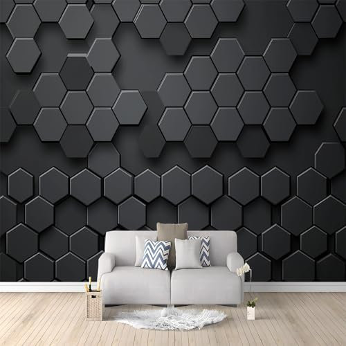 Fototapete Dunkelgraue Wabengeometrie 350x256 cm 3D Vliestapete Wandbild, Mustertapete Moderne Wandtapete, Wohnzimmer Schlafzimmer Kinderzimmer Büro Flur Wanddeko