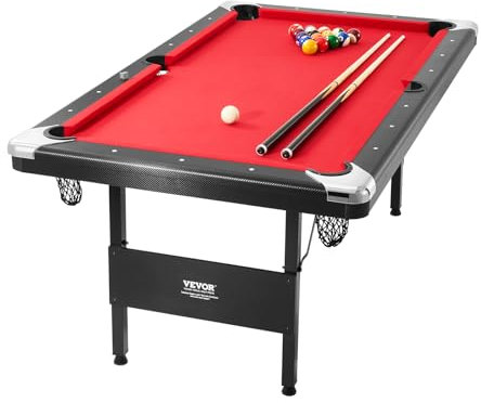 VEVOR Billiards Table, 6.3 ft Pool Table, Portable Foldable Space-Saving Table, Billiard Table Set Includes Balls, Cues, Chalks and Brush, Black with Red Cloth, Perfect for Family Game Room Kid Adult