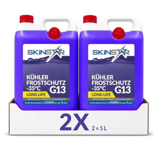 SkinStar Kühlerfrostschutz G13-35°C 10L Kühlmittel gebrauchsfertig Auto | Gebrauchsfertiges Motorkühlmittel lila: Frostschutz bis -35°C, silikatfrei, Long Life für 250.000 km oder 5 Jahre