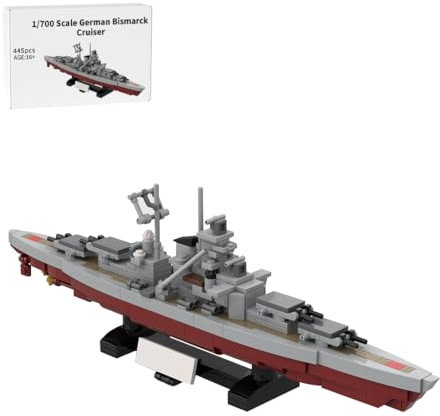 BlocteckToy MOC Klemmbausteine Kriegsschiff Modell, 445 Teile 1/700 WWII Deutsches Schlachtschiff Bismarck Militär Technik Groß Schiff Set