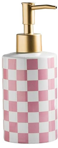 1pc Seifenspender, 300 ml/10oz Keramik -Lotion -Spender, Karierte Muster Handseife mit Goldener Pumpe, nachfüllbare Lotionflasche für Küchenbad Waschraum