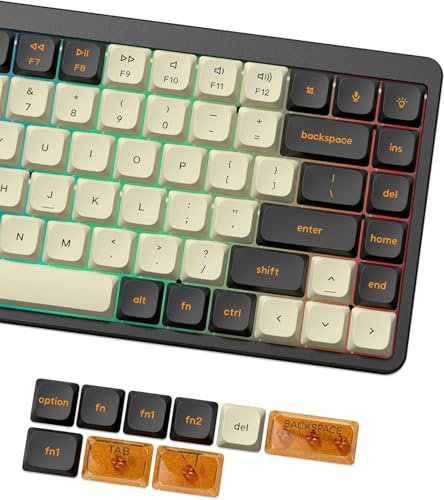 LQXQ Low Profile Keycaps, Double Shot PBT 60 75 100 Percent, PC Transparent Beige/Dark Black/Orange for Most MX Switches Mechanical Keyboard (Keycaps Only)