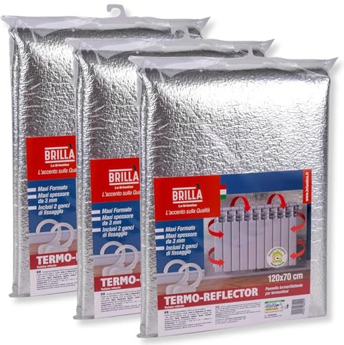Pannelli Termoriflettenti per Termosifoni con Ganci, 120x70 cm Spessore 3 mm, Polietilene e Alluminio, Termo-Reflector (3 Pannelli)