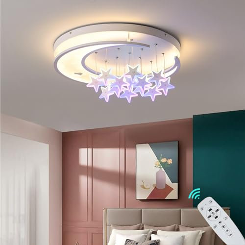 LED Deckenleuchten für Kinder,Glitzer Stern kinderlampe Decke Dimmbar Mit Fernbedienung Deckenlampe Kinderzimmer,Mädchen Junge Schlafzimmer Acryl Deckenlicht (Dimmbares + farbiges Licht, 50cm)