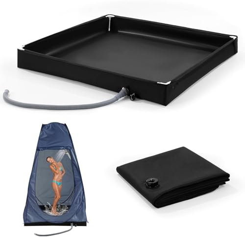 ZHUMCCY Base De Douche Pliable pour Camping, Bac De Douche De Camping Portable avec Tuyau De Drainage pour Camping, Extérieur, 80x80x10cm