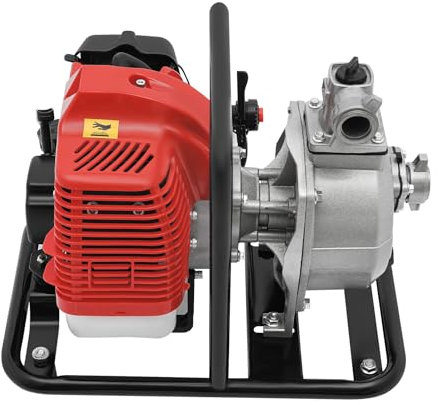 Loobiiny Benzin Wasserpumpe,2 Takt Motorpumpe Mit Filter,Seilzugstart Gartenpumpe,WasserföRderpumpe Teichpumpe 30m FöRderhöHe