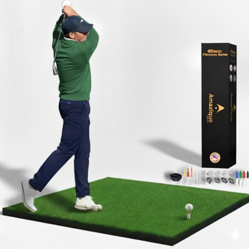 Amazique 5×4 Premium Golf Hitting Mat — 40mm Cushioned Turf for Joint-Friendly Practice — Trusted by PGA Tour Pro Jim Herman, Indoor & Outdoor, Includes Training Kit - USA Owned Brand