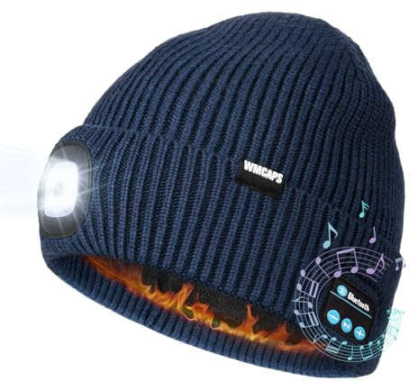 Wmcaps Bluetooth LED Lighted Beanie with Thick Fleece Lining for Men Women | Works as headphone and stereo speakers & mic, super bright, Bluetooth 5.0, for dog walking, running, skiing, gifts for men