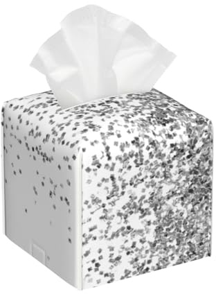 Silber-Schwarzer Glitzer-Quadrat-Taschentücher-Hülle aus Leder – Badezimmer-Waschtisch, Nachttisch & Arbeitsplatte, Elegantes Home-Office-Dekor