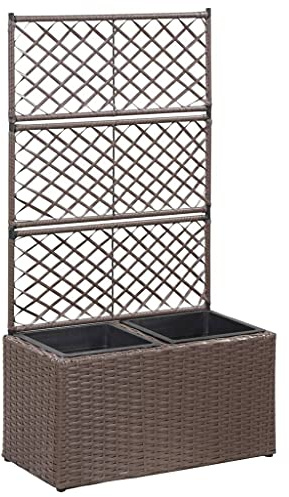 Erhobene Betten für Garten Gartenpflanzer, Hochbeet mit Rankgitter 2 Töpfe 58×30×107cm Poly Rattan Braun, Erhoben Pflanzenpflanzer für Gemüse, Blumen und Pflanzen