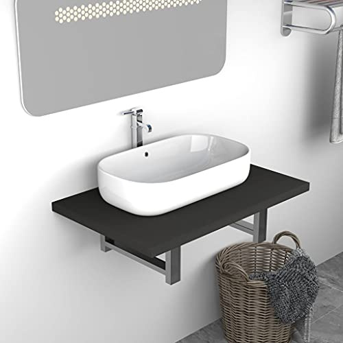 JHQHSM Graues Badezimmer-Wandregal 60x40x16,3 cm mit Waschbeckenplatz und Ablagefläche für Seife Handtuch Deko Aufbewahrung Stauraum Badmöbel Montagematerial inklusive