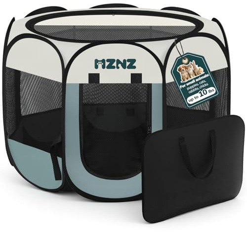 MZNZ Dog Cat Playpen, Portable Small Animal Playpen Crate Indoor for Dogs Cats Rabbits, Foldable Guinea Pigs Bunny Cage Enclosure for Outdoor, Pop Up Dogs Cats Tent Kennel with Carrying Case, Grey