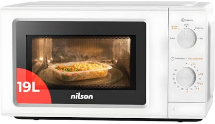 Nilson Microonde 19L libero installazione, bianco NMW2701. 700 W, 5 programmi, meccanico, modalità scongelamento, rivestimento interno, facile pulizia, timer 30 min