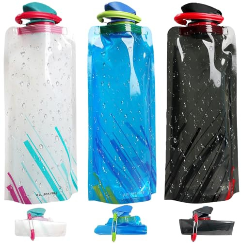 WFKKMEQ Bottiglie Pieghevole, 700ML Bottiglie Pieghevole Riutilizzabile, Bottiglia d'Acqua Portatile Pieghevole con Moschettone per Escursionismo, Adventures, Viaggi, Corsa - 3Pcs