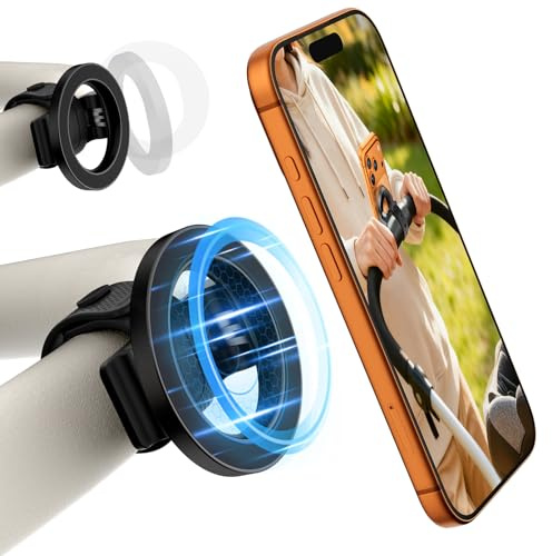 CloudValley 2026 Kinderwagen-Handyhalterung mit MagSafe, [360° Drehbare, Verstellbare Silikonbänder], Kompatibel mit Heimtrainer, Laufband, Fitnessgeräten, Kinderwagen, Einkaufswagen und Golfwagen