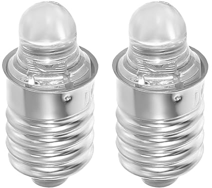 GAROZATION Mini Bombillas LED E10 3v de Repuesto para Linternas, 2 Piezas | Casquillo Roscado, Instalación Sencilla y Extracción Fácil, Acabado Plata, Metal y Vidrio, Uso Diario