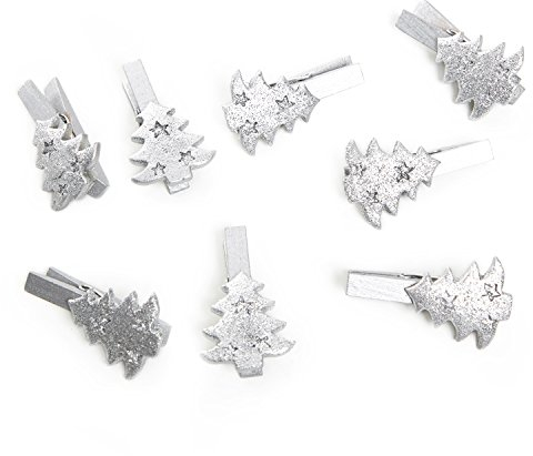 Logbuch-Verlag 8 piccole graffette natalizie a forma di albero argentato, clip regalo di Natale, 5 cm