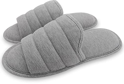 ofoot Pantofole da casa punta aperte in cotone comode da uomo,Scivoli per interni estivi in memory foam antiscivolo(grigio,EU 45-46)