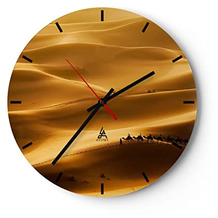 Modern Wanduhr Afrika Sahara Kamel Landschaft 40x40cm Rund Groß Wand Uhr Glas Analog Zimmeruhren Küche Büro Wohnzimmer Glasuhr Wall Clock Dekoration Design Wanddekoration Küchenuhr C3AR40x40-0338