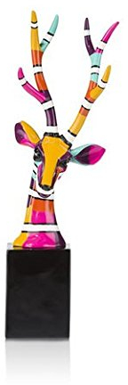 COCOMaison Hirsch 54 Statue auf Sockel als Dekoration, Hirschfigur in modernem Design in bunt- handbemalt, Skulptur aus Polyresin, Deer Sculpture - Figur Größe 42 cm