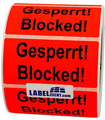 Warnetiketten 100 x 50 mm - Paket Aufkleber Gesperrt! Blocked! - 1.000 Versandaufkleber auf 1 Rolle(n), Papier selbstklebend