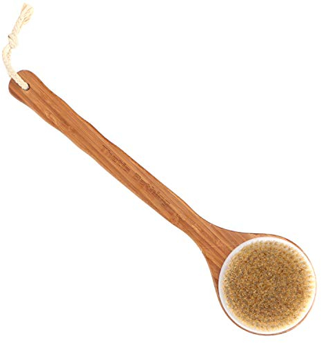CareforYou Cepillo de baño con mango largo de bambú – Estropajo de espalda de cerdas naturales para exfoliar la piel