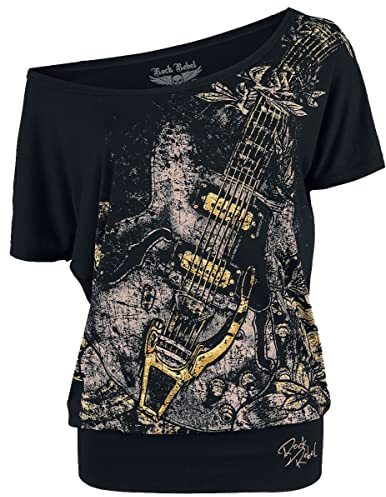 Rock Rebel by EMP Damen schwarzes lockeres T-Shirt mit Gitarren-Print XL