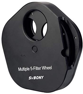 SVBONY SV133 Filter Wheel Multiple 5 Position Filter Wheel for Telescope with 1.25 inches Eyepiece Adaptor T2 Camera Adaptor and Locking Ring | Multiple 5 Position Filter Wheel ,Light-tight Construction ,with 1.25 inches Eyepiece Adaptor Camera Adaptor and Locking Ring