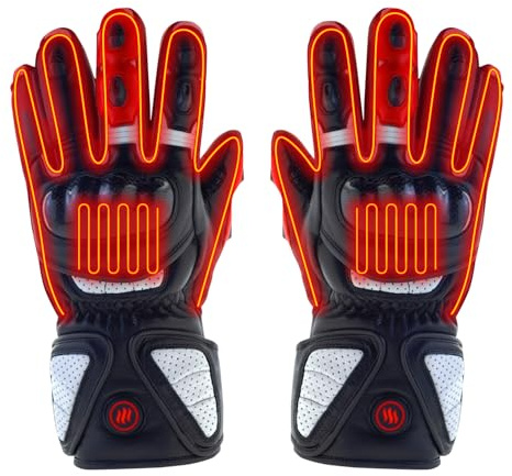Glovii Beheizbare Motorradhandschuhe Leder Touchscreen Schwarz-Rot-Weiß L