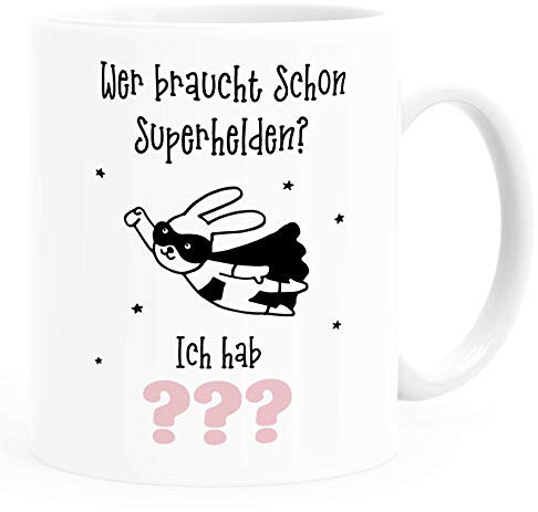 SpecialMe® Kindertasse Kunststoff Wer braucht schon Superhelden ich hab Mama Papa Opa Oma personalisierte Tasse für Kinder Jungen Mädchen ??? rosa weiß Kunstoff-Tasse