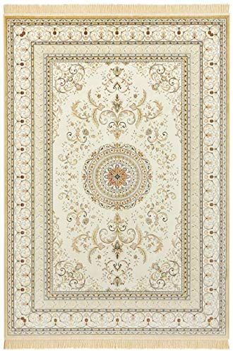 Nouristan Naveh Orient Teppich – Wohnzimmerteppich Orientalisch Kurzflor mit Fransen Vintage Orientalischer Samt-Teppich für Esszimmer, Wohnzimmer, Schlafzimmer – Creme, 135x195cm