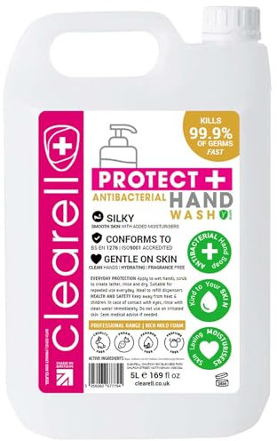 Clearell 5 Litres PROTECT Antibacterial Hand Wash Liquid Soap Fragrance Free 5L