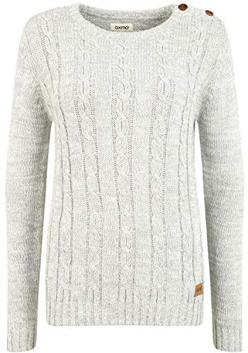 OXMO OXPhia Damen Strickpullover Grobstrick Pullover mit Rundhals-Ausschnitt 100% Baumwolle Regular fit, Größe:XL, Farbe:LIG Grey M (798242)