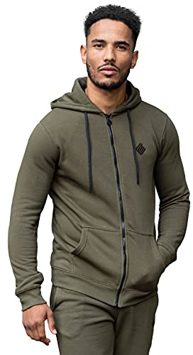 Enzo Herren-Kapuzenjacke mit Reißverschluss, Fleece, warm, für den Winter Gr. XL, khaki